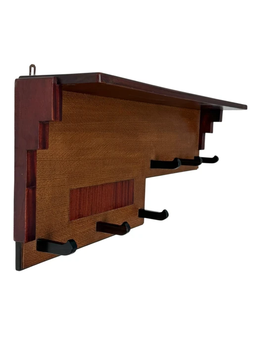 Art Deco Wall Coat Rack, Solid Oak & Padouk, Amsterdamse School Design, 1920s